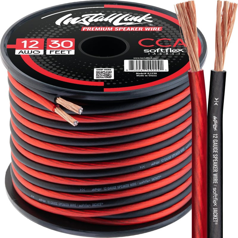 Install Link 12 AWG Gauge Speaker Wire Cable (30 Feet) Stereo, Car or Home Theater, CCA - Image 1